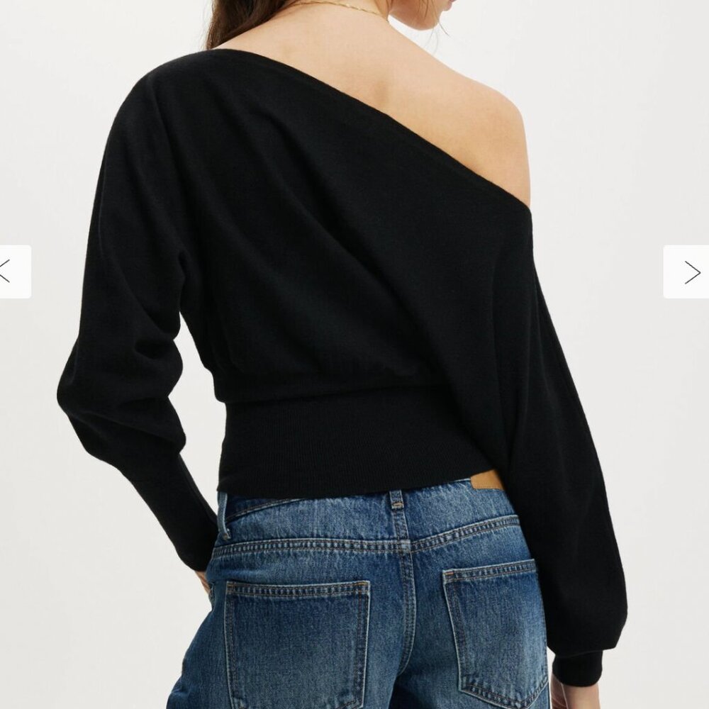 Cotton On Everfine Black Off Shoulder Long Sleeve - Picture 3 of 4